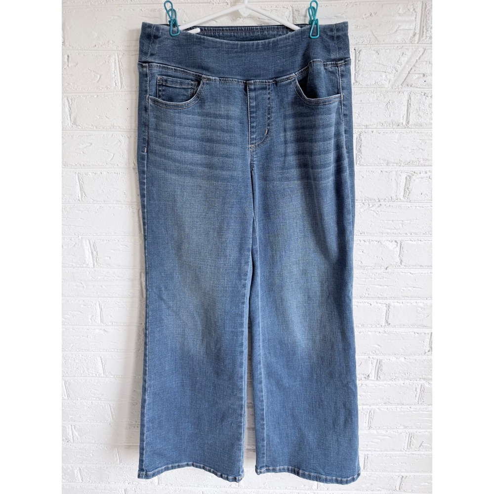 Belle Kim Gravel Wide Leg Denim Jeans Blue Wash Elastic Waist Womens Size 4P‎